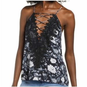 Brand New M Wayf Posie Strappy Cami - Black Floral